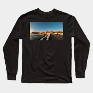 Fisheye view of the town of Cromer at sunrise Long Sleeve T-Shirt